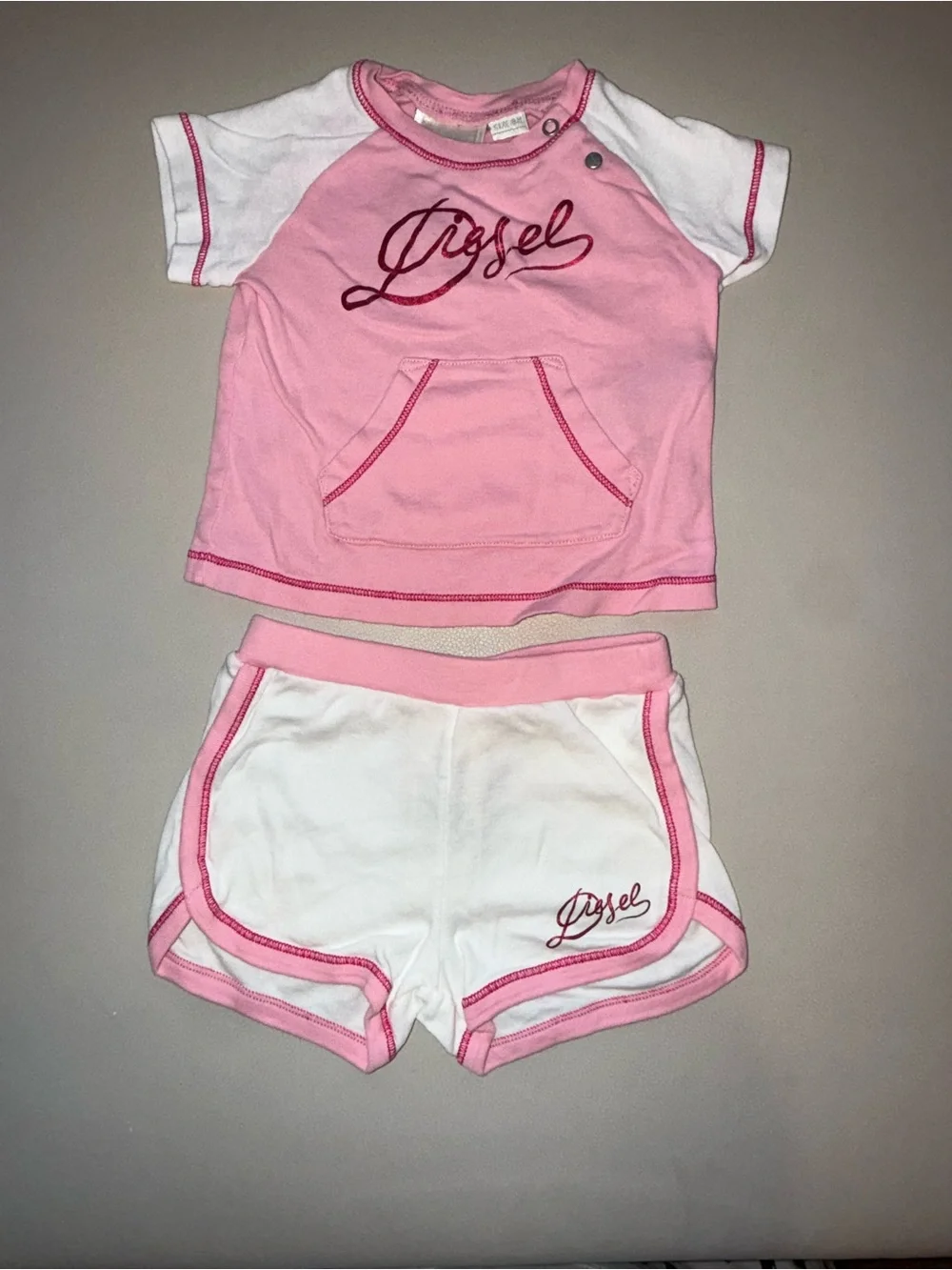Diesel Pink and White Infant Two-Piece Set